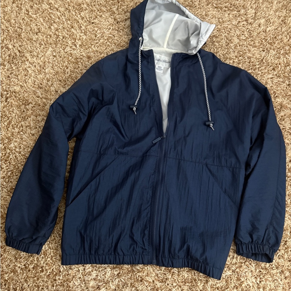 Vintage Navy Blue Hooded Windbreaker